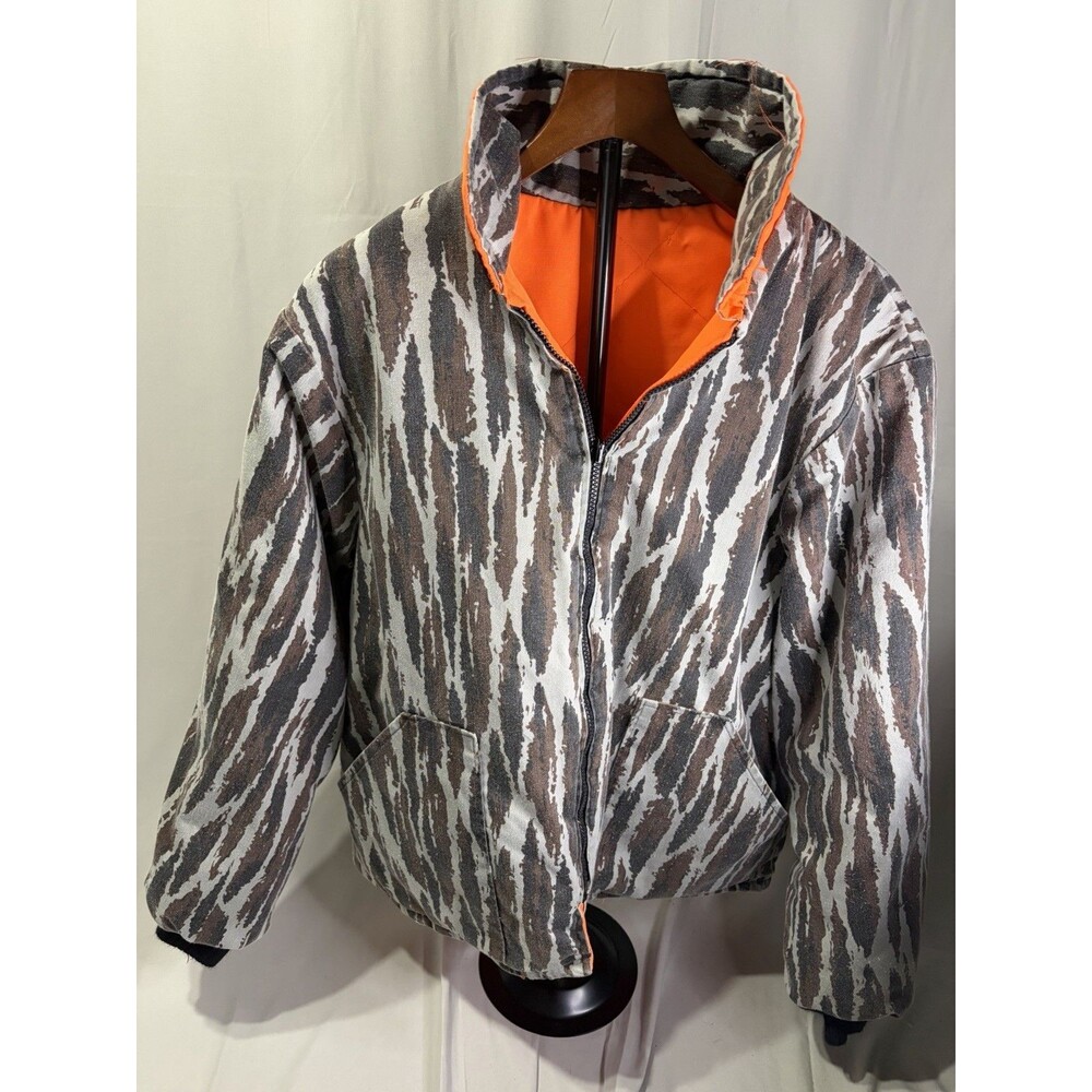 Vintage Large Treebark/Orange Reversible Insulated Coat Hunting Made In USA